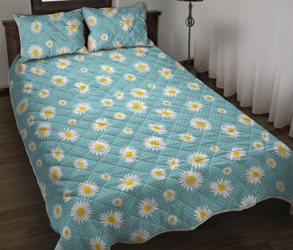 Polka Dot Daisy Flower Pattern Print Quilt Bed Set