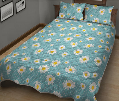 Polka Dot Daisy Flower Pattern Print Quilt Bed Set
