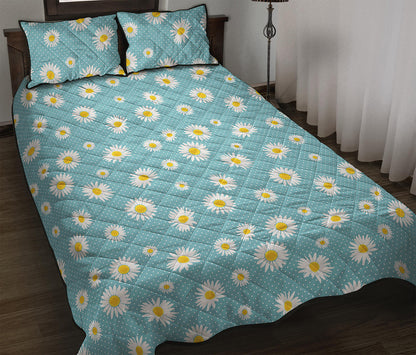 Polka Dot Daisy Flower Pattern Print Quilt Bed Set