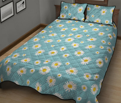Polka Dot Daisy Flower Pattern Print Quilt Bed Set