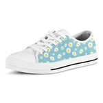 Polka Dot Daisy Flower Pattern Print White Low Top Shoes