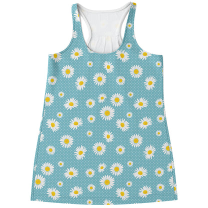 Polka Dot Daisy Flower Pattern Print Women's Racerback Tank Top
