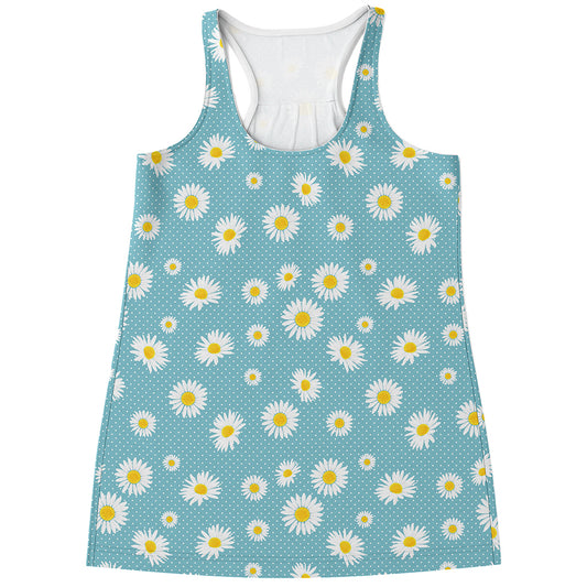 Polka Dot Daisy Flower Pattern Print Women's Racerback Tank Top