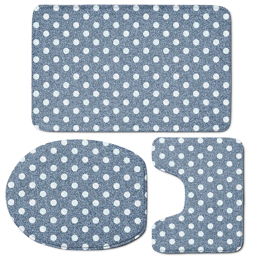 Polka Dot Denim Jeans Pattern Print 3 Piece Bath Mat Set
