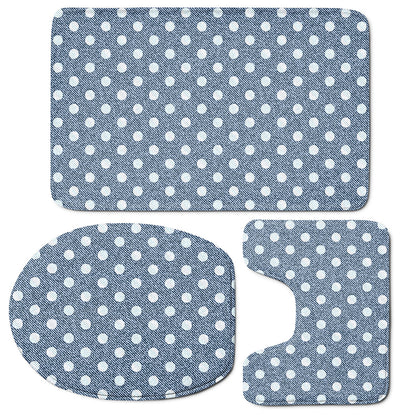 Polka Dot Denim Jeans Pattern Print 3 Piece Bath Mat Set