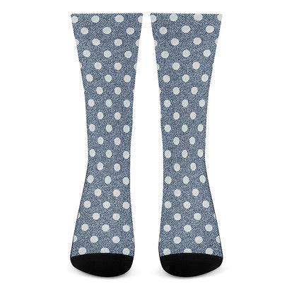 Polka Dot Denim Jeans Pattern Print Crew Socks