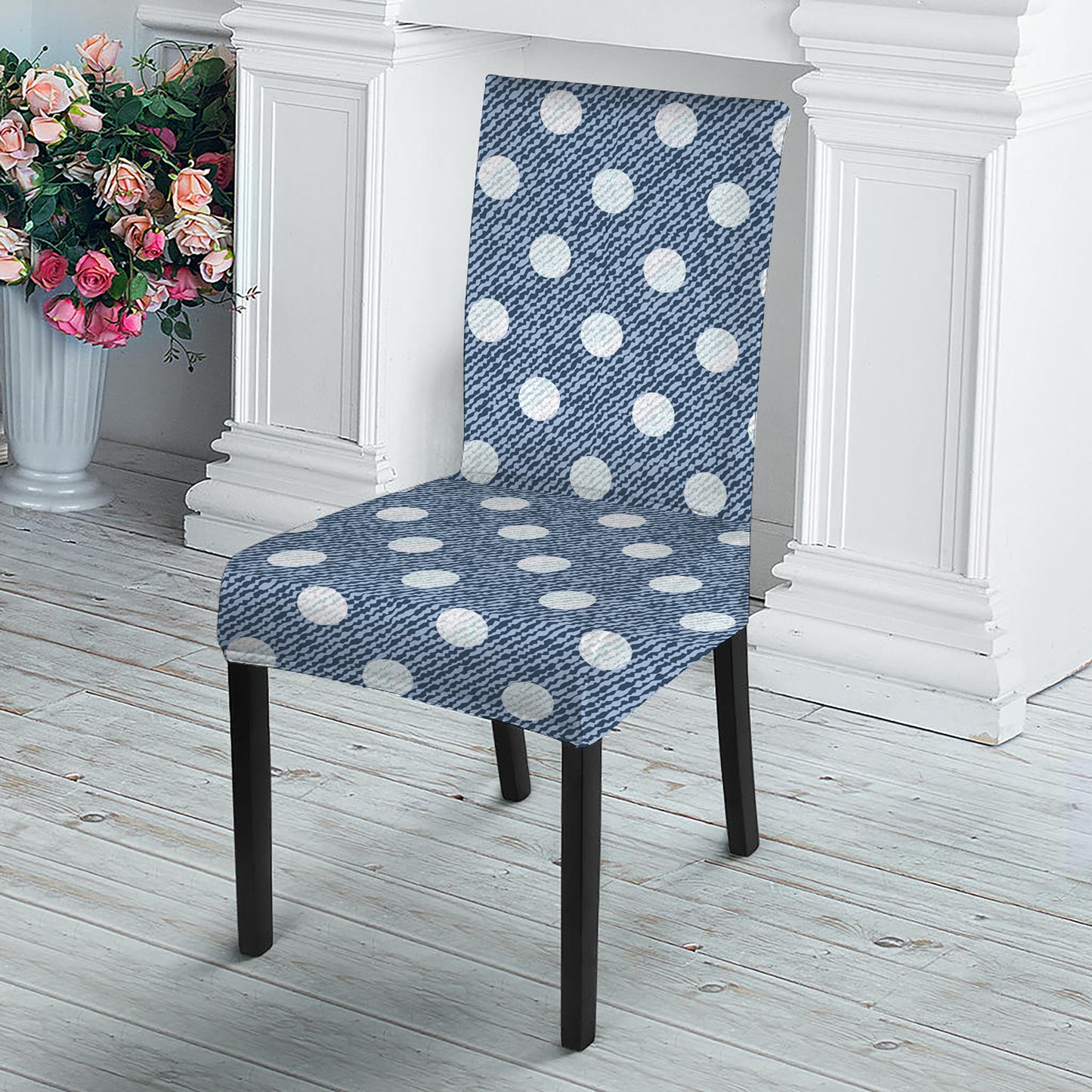 Polka Dot Denim Jeans Pattern Print Dining Chair Slipcover