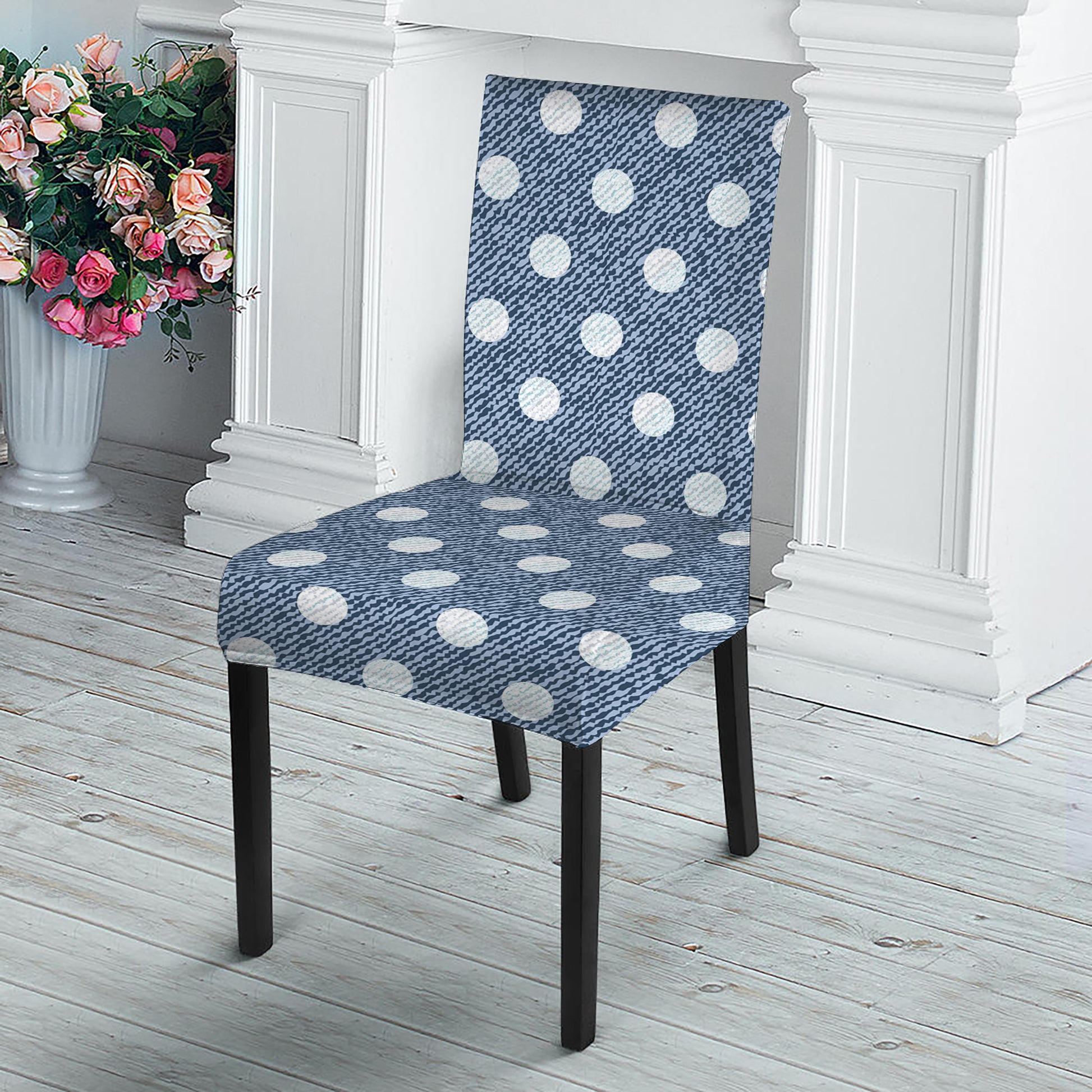 Polka Dot Denim Jeans Pattern Print Dining Chair Slipcover