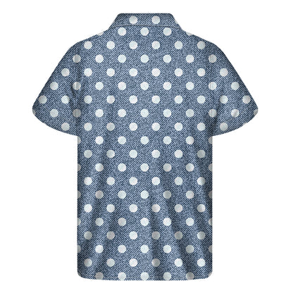 Polka Dot Denim Jeans Pattern Print Men's Short Sleeve Shirt