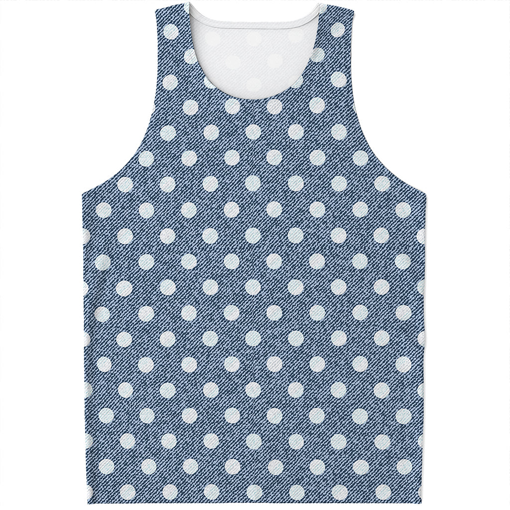 Polka Dot Denim Jeans Pattern Print Men's Tank Top