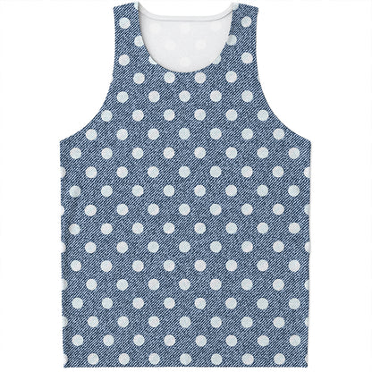 Polka Dot Denim Jeans Pattern Print Men's Tank Top