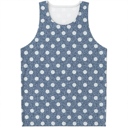 Polka Dot Denim Jeans Pattern Print Men's Tank Top