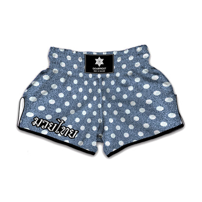 Polka Dot Denim Jeans Pattern Print Muay Thai Boxing Shorts