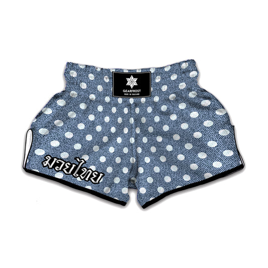 Polka Dot Denim Jeans Pattern Print Muay Thai Boxing Shorts