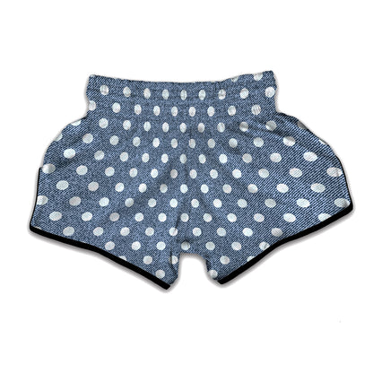 Polka Dot Denim Jeans Pattern Print Muay Thai Boxing Shorts