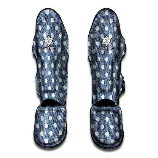 Polka Dot Denim Jeans Pattern Print Muay Thai Shin Guard