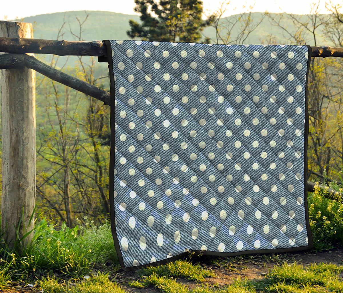 Polka Dot Denim Jeans Pattern Print Quilt