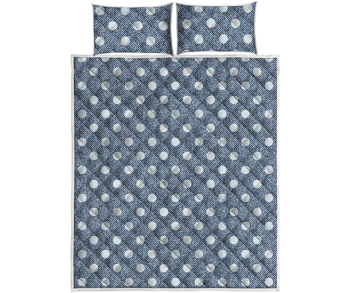 Polka Dot Denim Jeans Pattern Print Quilt Bed Set