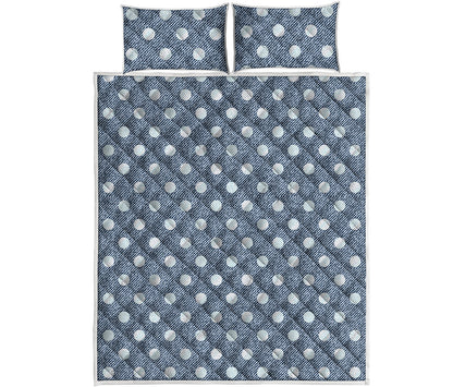 Polka Dot Denim Jeans Pattern Print Quilt Bed Set