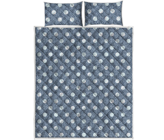 Polka Dot Denim Jeans Pattern Print Quilt Bed Set