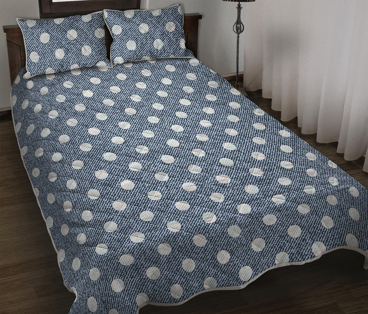 Polka Dot Denim Jeans Pattern Print Quilt Bed Set