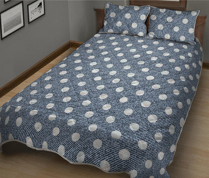 Polka Dot Denim Jeans Pattern Print Quilt Bed Set