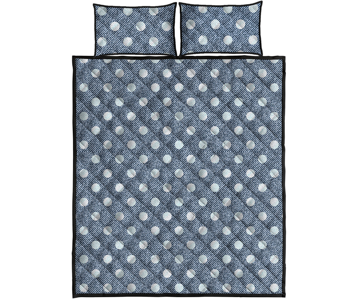 Polka Dot Denim Jeans Pattern Print Quilt Bed Set