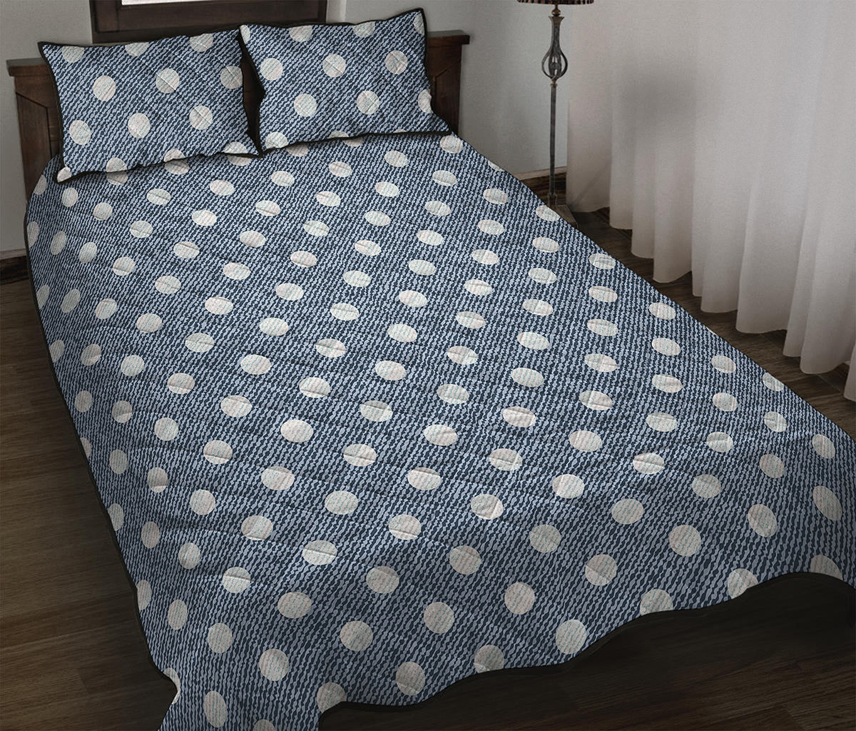 Polka Dot Denim Jeans Pattern Print Quilt Bed Set