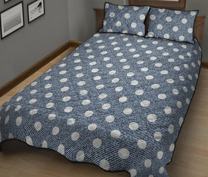 Polka Dot Denim Jeans Pattern Print Quilt Bed Set