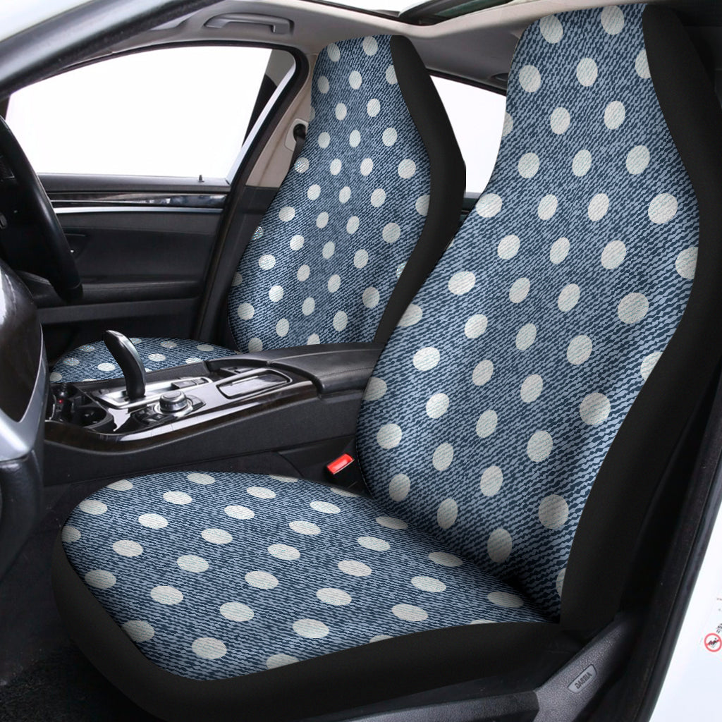 Polka Dot Denim Jeans Pattern Print Universal Fit Car Seat Covers