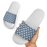 Polka Dot Denim Jeans Pattern Print White Slide Sandals