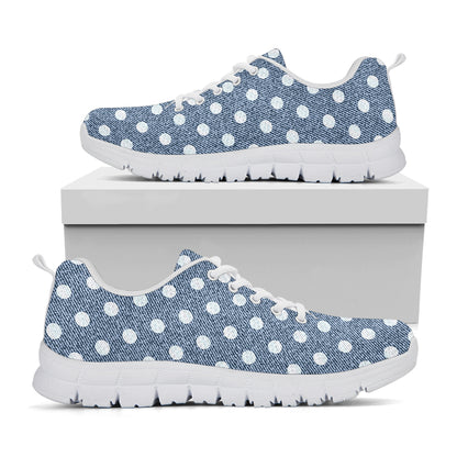 Polka Dot Denim Jeans Pattern Print White Sneakers