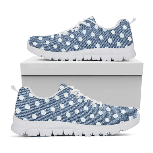 Polka Dot Denim Jeans Pattern Print White Sneakers
