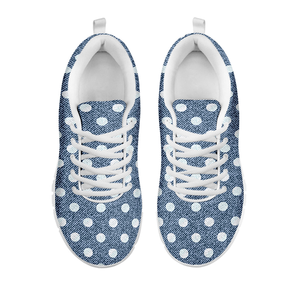 Polka Dot Denim Jeans Pattern Print White Sneakers