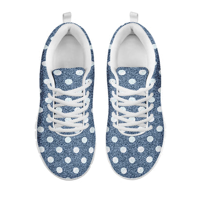 Polka Dot Denim Jeans Pattern Print White Sneakers
