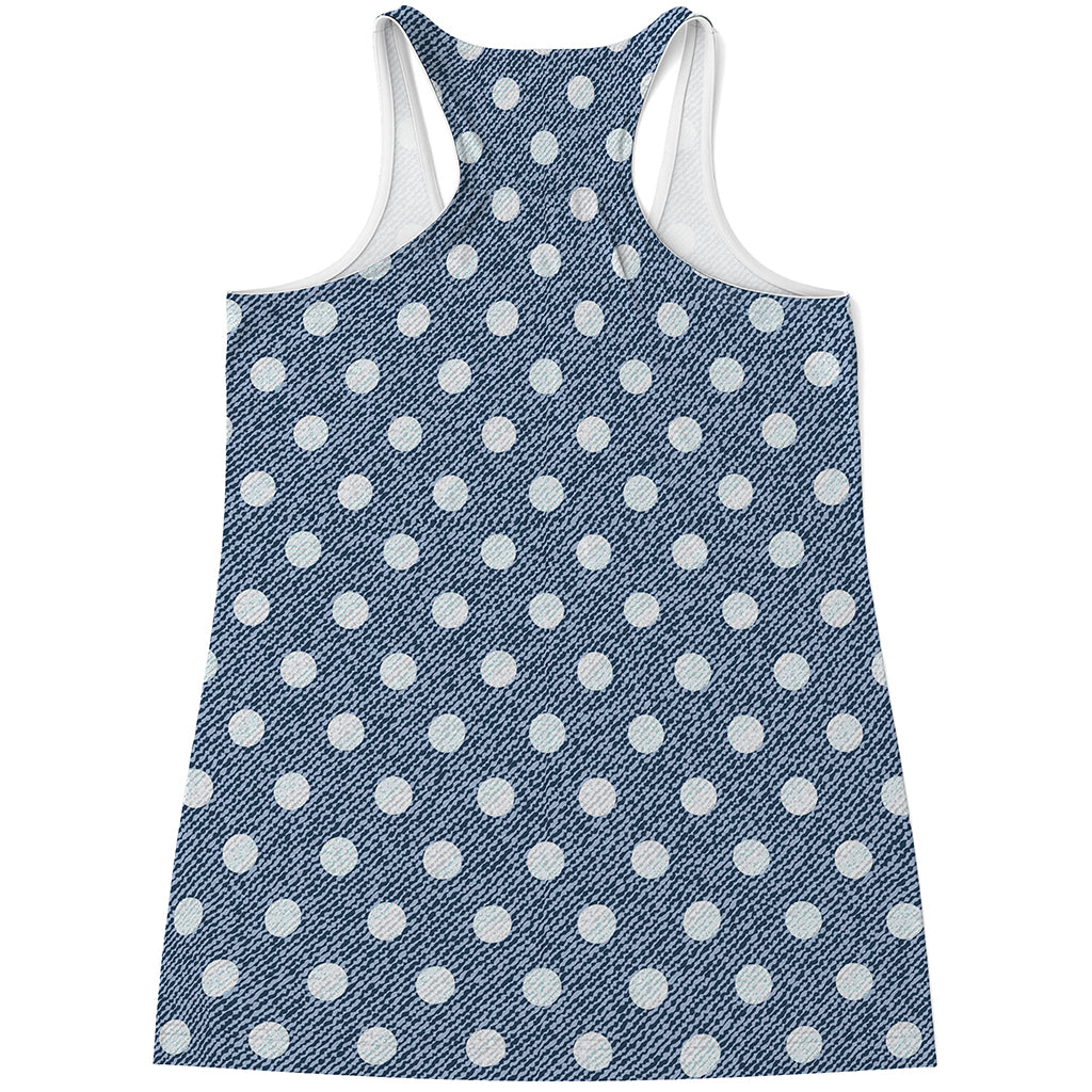 Polka Dot Denim Jeans Pattern Print Women's Racerback Tank Top