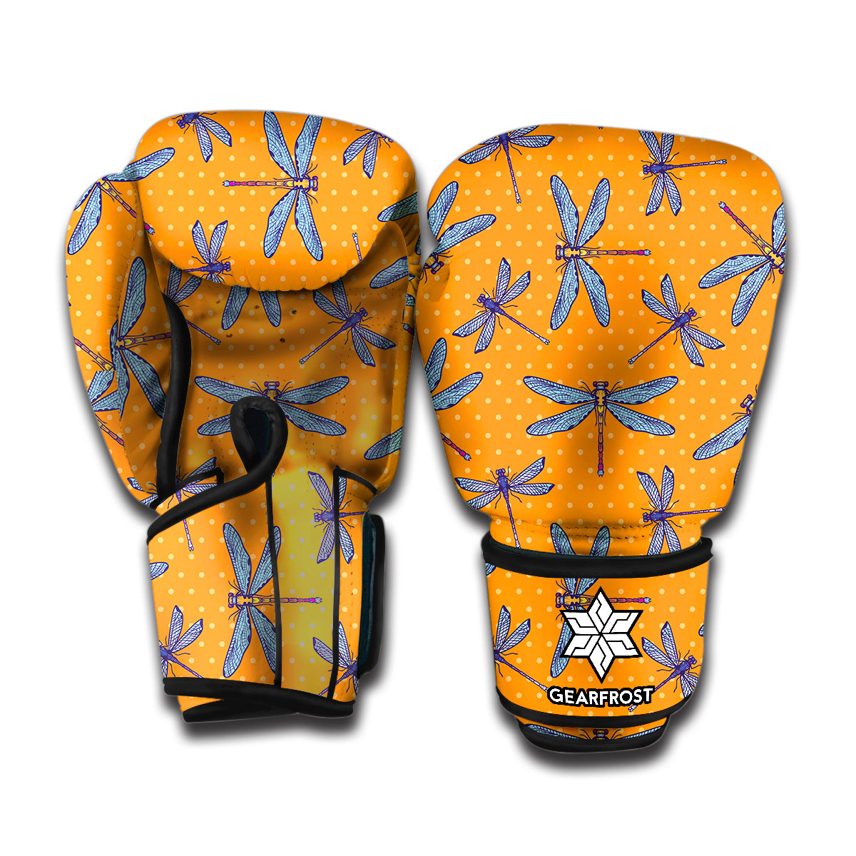 Polka Dot Dragonfly Pattern Print Boxing Gloves