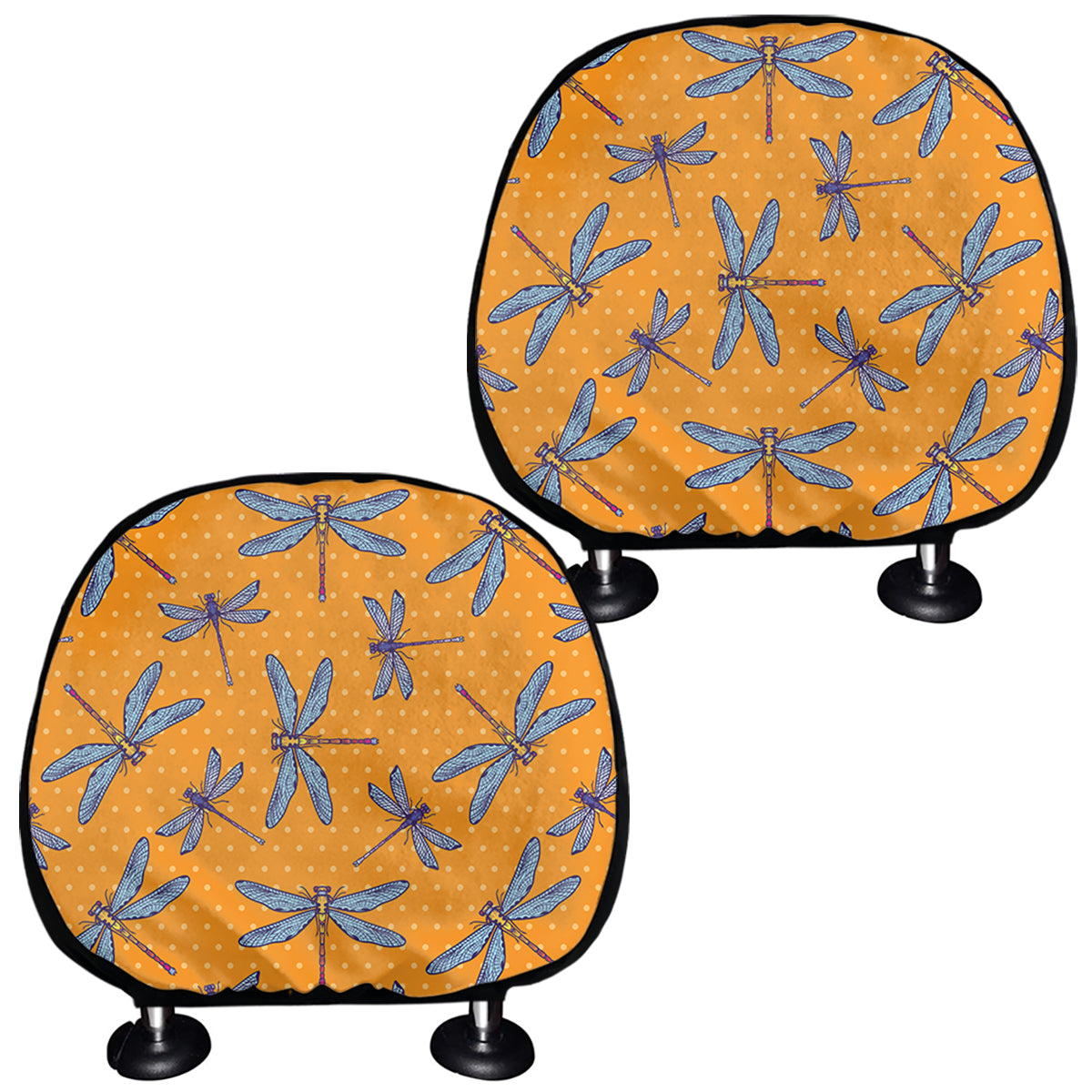 Polka Dot Dragonfly Pattern Print Car Headrest Covers