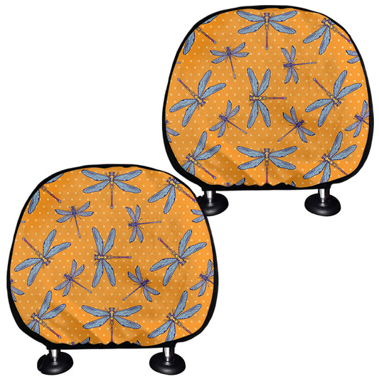 Polka Dot Dragonfly Pattern Print Car Headrest Covers