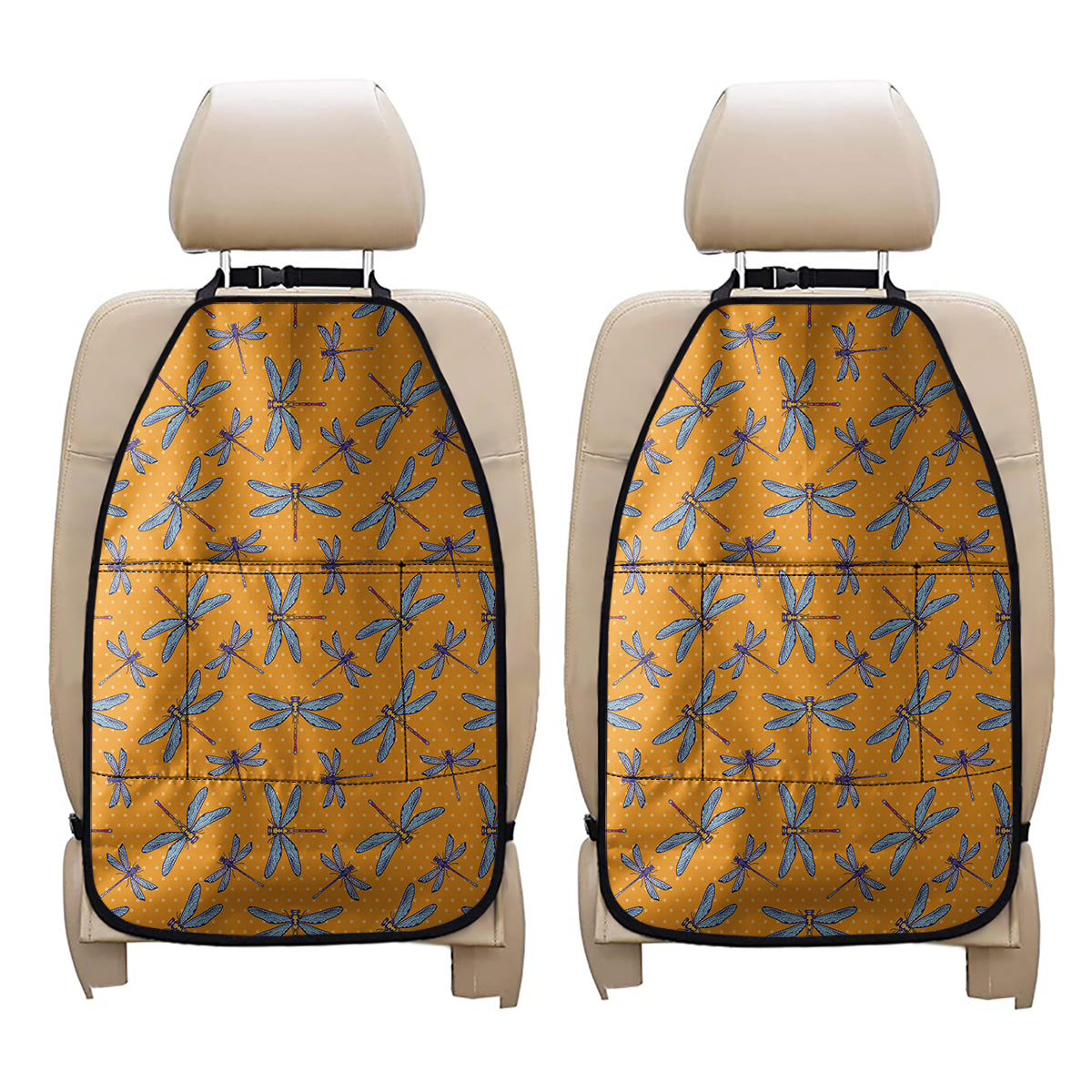 Polka Dot Dragonfly Pattern Print Car Seat Organizers
