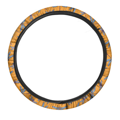 Polka Dot Dragonfly Pattern Print Car Steering Wheel Cover