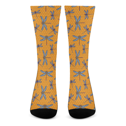 Polka Dot Dragonfly Pattern Print Crew Socks