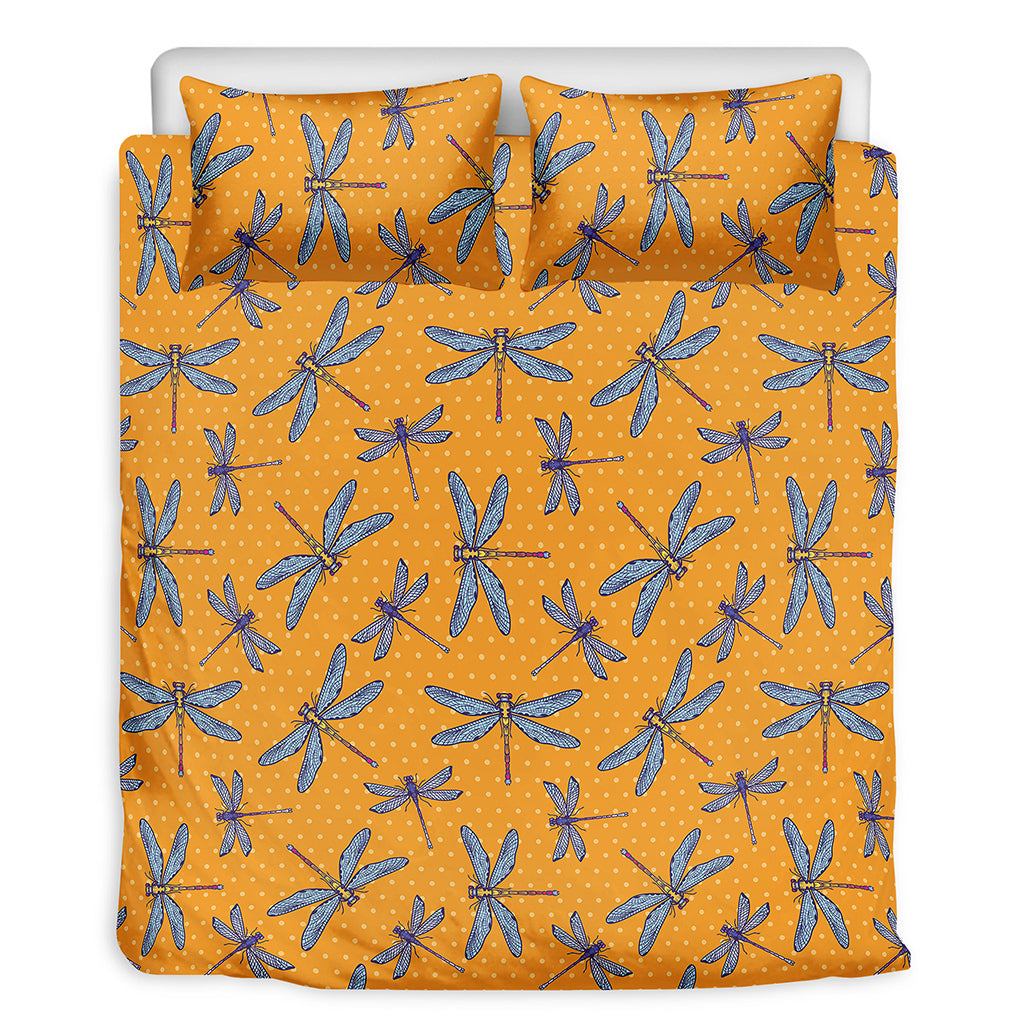 Polka Dot Dragonfly Pattern Print Duvet Cover Bedding Set