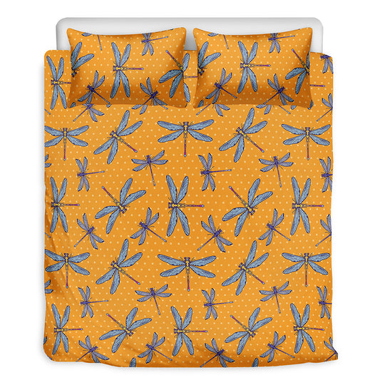Polka Dot Dragonfly Pattern Print Duvet Cover Bedding Set