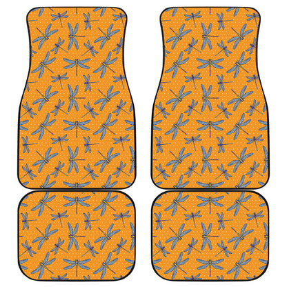 Polka Dot Dragonfly Pattern Print Front and Back Car Floor Mats