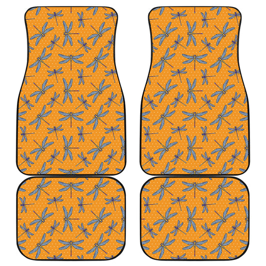 Polka Dot Dragonfly Pattern Print Front and Back Car Floor Mats