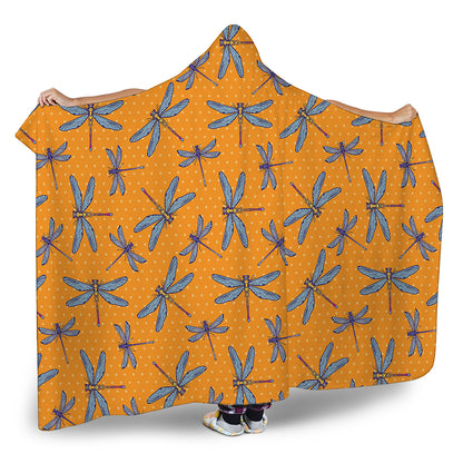 Polka Dot Dragonfly Pattern Print Hooded Blanket