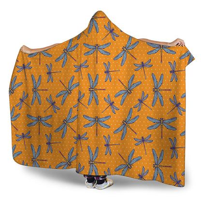 Polka Dot Dragonfly Pattern Print Hooded Blanket