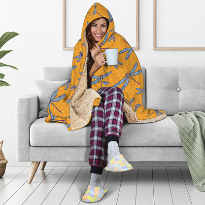 Polka Dot Dragonfly Pattern Print Hooded Blanket