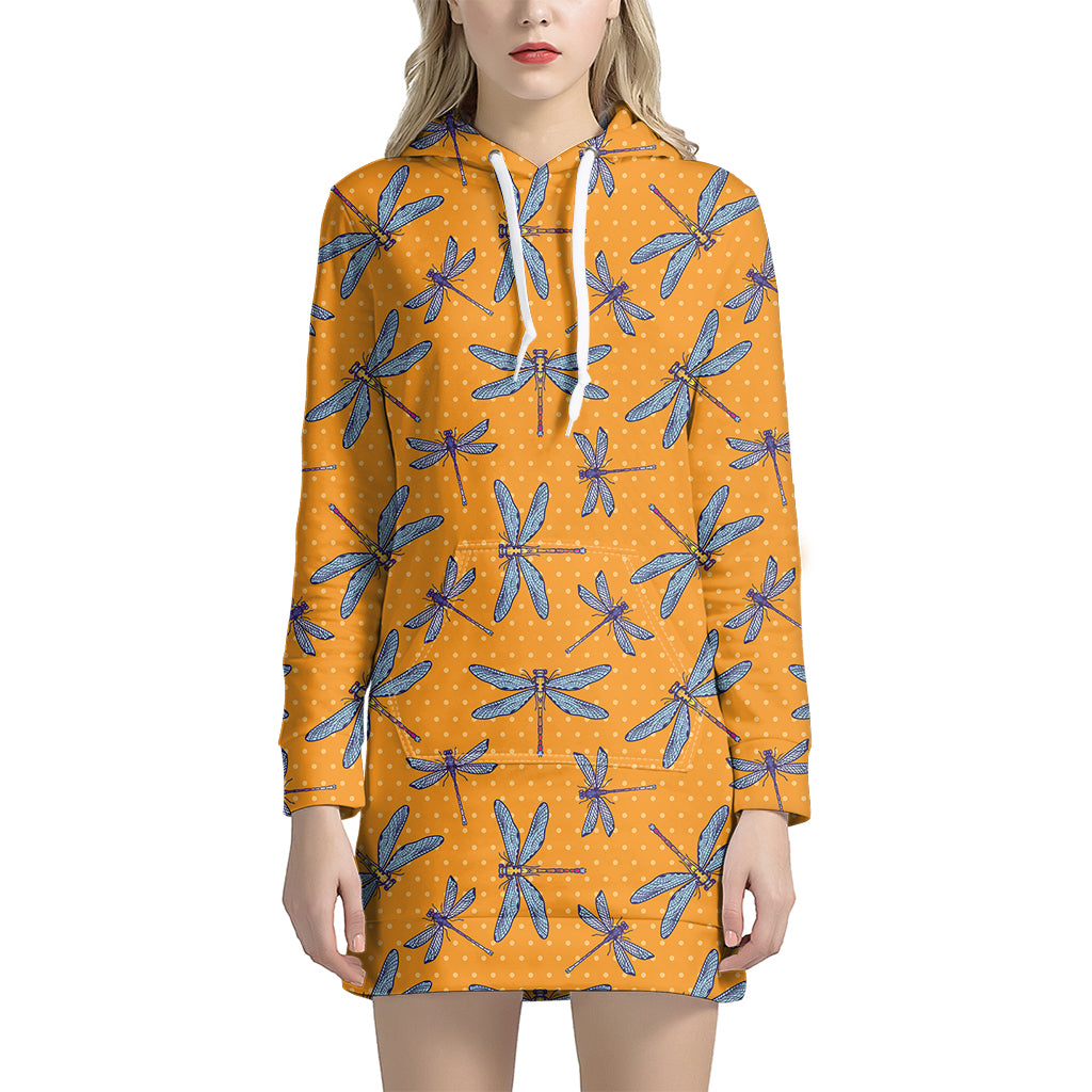 Polka Dot Dragonfly Pattern Print Hoodie Dress